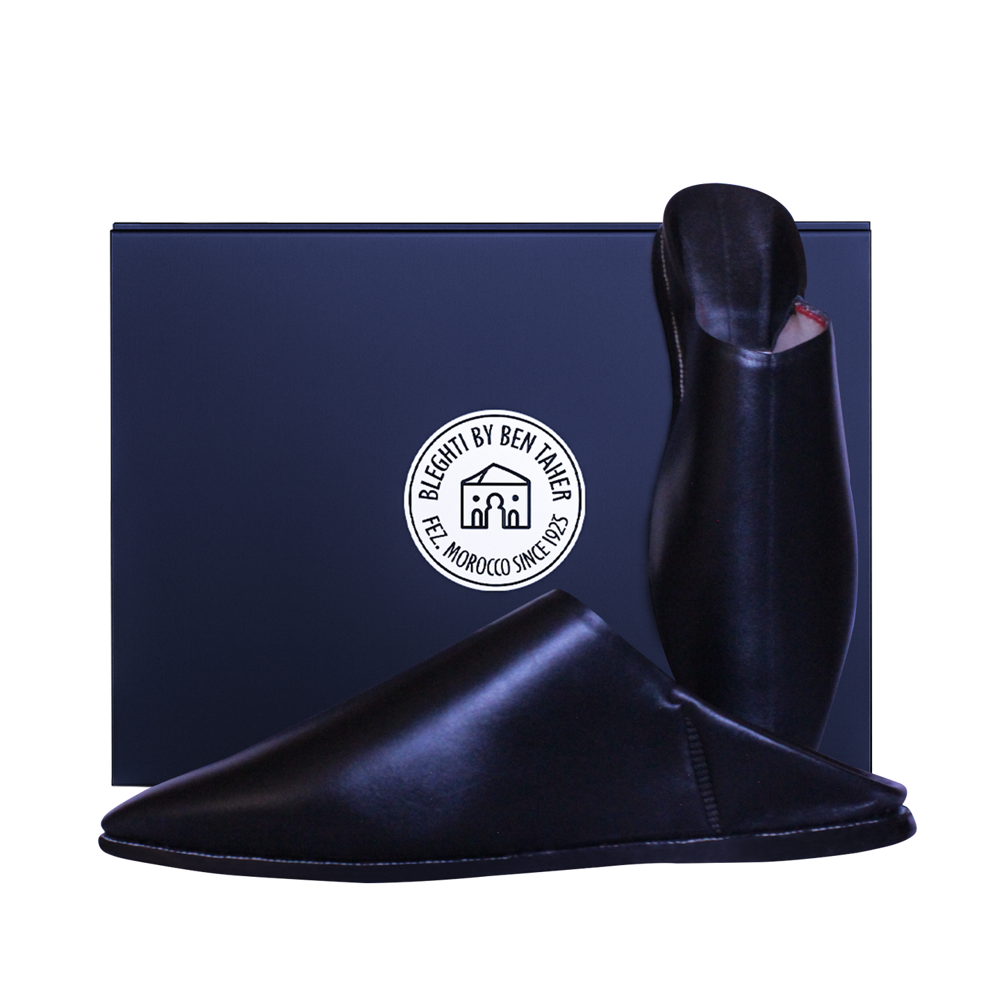 Amir black Moroccan Leather Slippers – Handmade by BLEGHTI