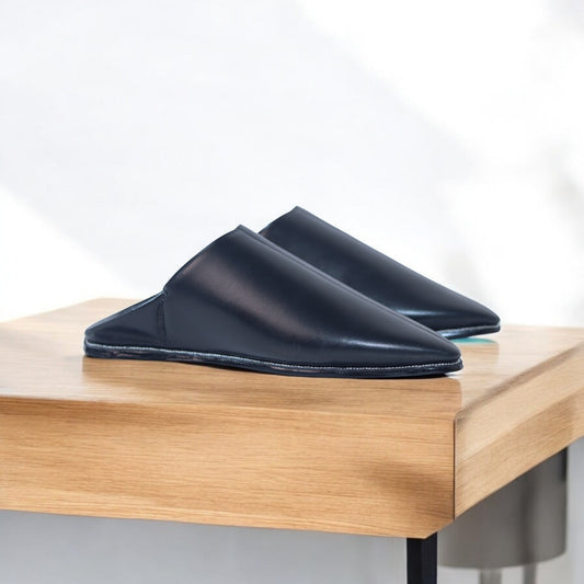 Amir black Moroccan Leather Slippers – Handmade by BLEGHTI